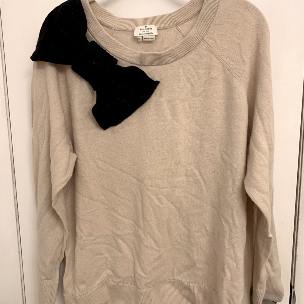 Kate Spade Oatmeal sweater Black bow on shoulder